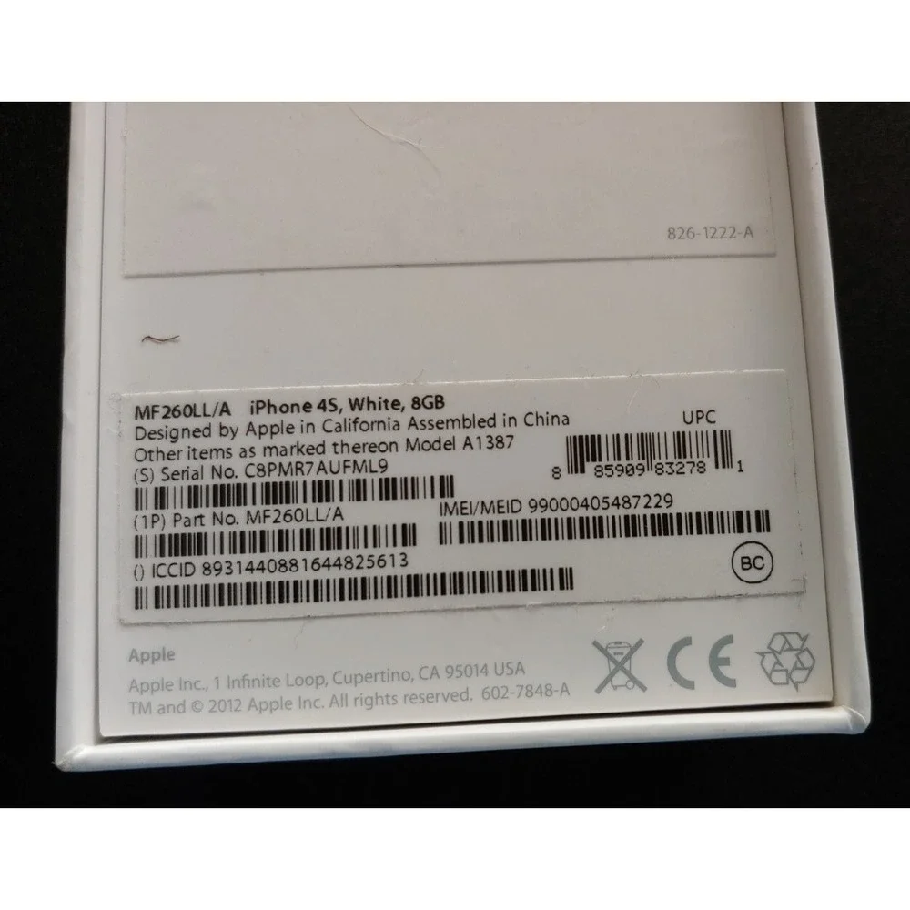 iPhone Apple 4S Box Only 8GB White w/ Manual 4 s MF260LL/A 2012 cell phone